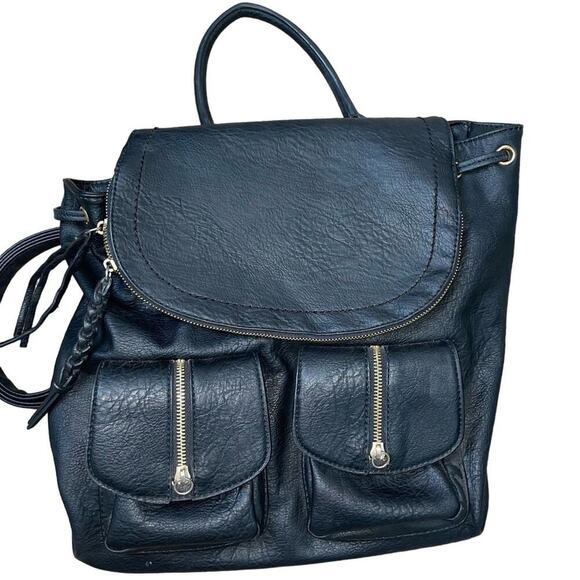 Sole Society black pebbled Emery Vegan Leather Backpack With Front Pocket - Picture 2 of 10